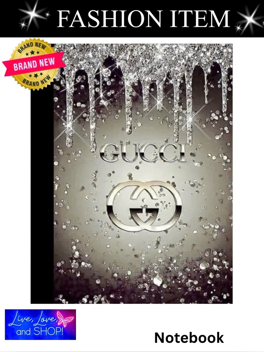 NOTEBOOK: Silver & Crystal Icicles w/Silver OmbrΓ© Logo, NWOT